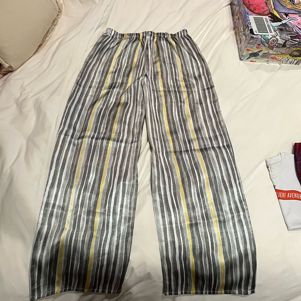 Alfani Intimates Striped Pants in Gray, Butter Yellow, and White